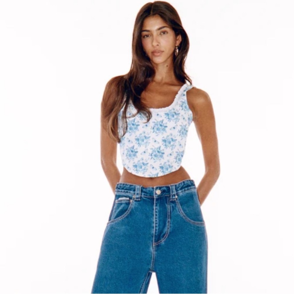 With Jean Flowered Crop Top